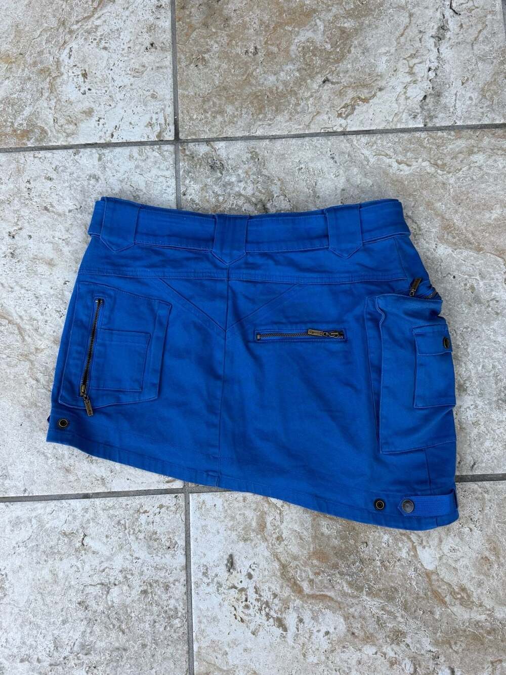 Vintage FUBU The Collection Royal Blue Cotton Spandex Cargo Mini Skirt Sz W 7/8